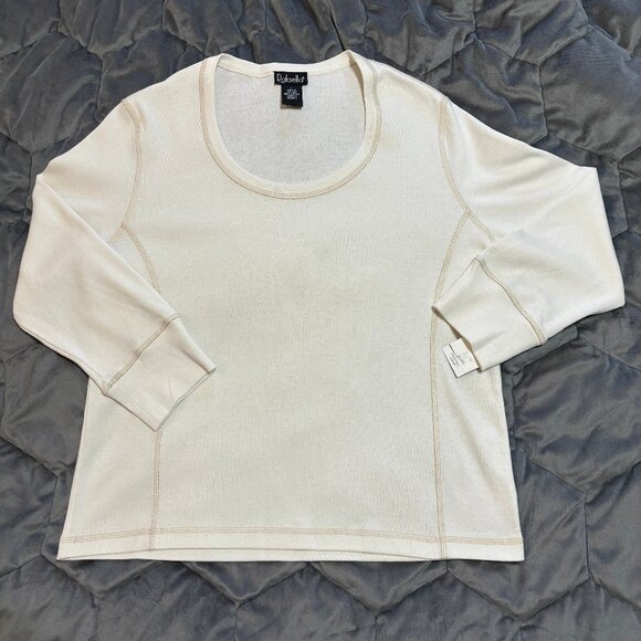 Vintage Rafaella Ivory Cotton T-Shirt Long Sleeves Scoop Neck NOSWT - Picture 1 of 13